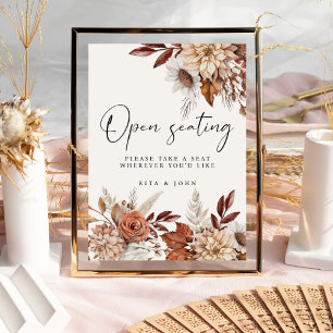 Poster Panneau Mariage à siège ouvert fleuri Boho Crème