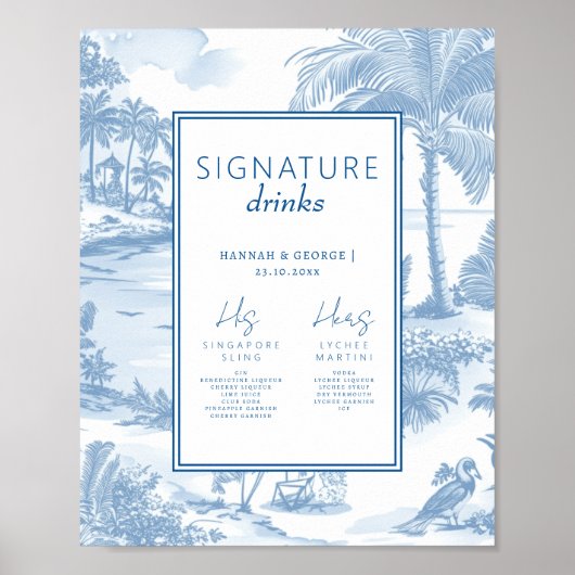 Poster Panneau Mariage Blue Coastal Toile Signature Boiss (Devant)