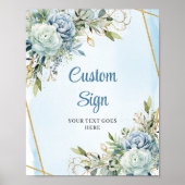 Poster Panneau Mariage Boho Dusty Blue Floral Gold Frame (Devant)