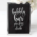 Poster Panneau Mariage Bubbly Bar Chalkboard 8x10<br><div class="desc">Un élégant panneau mariage de pointe, présente le texte "bubbly bar, pop, fizz, clink!" dans une police de script extroversée, la texture de brosse ajoute une sensation spontanée et ludique. La couleur arrière - plan peut être personnalisée selon vos besoins et préférences, s'il vous plaît contactez-moi si vous avez une...</div>