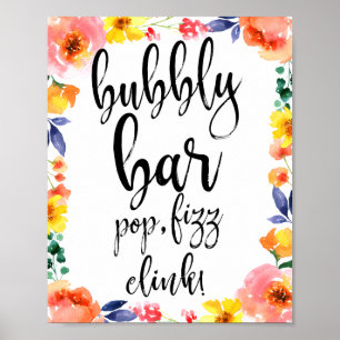 Poster Panneau Mariage Bubbly Bar Floral Watercolor 8x10
