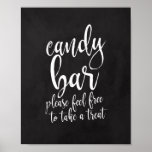 Poster Panneau Mariage Candy Bar Chalkboard Script 8x10<br><div class="desc">Un élégant panneau de mariage de pointe, comprend le texte "Barre de bonbons s'il vous plaît n'hésitez pas à prendre un régal " dans une police de script extraverti, la texture de brosse ajoute une sensation spontanée et ludique. La couleur arrière - plan peut être personnalisée selon vos besoins et...</div>