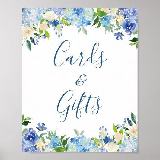 Poster Panneau Mariage Cartes et Cadeaux Blue Hydrangea F (Devant)