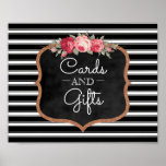 Poster Panneau Mariage Cartes et Cadeaux | Roses de table<br><div class="desc">Créez votre propre tableau à la mode, panneau mariage moderne pour cartes et cadeaux à la réception - Correspond aux thèmes de mariage du jardin, mariage couleur moderne noir et blanc, ou mariages floraux. Arrière - plan motif moderne à rayures noir et blanc avec script élégant et polices modernes en...</div>