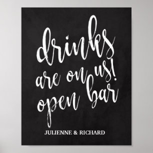 Poster Panneau Mariage Chalboard Open Bar 8x10