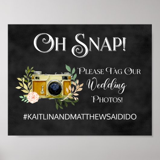 Poster Panneau Mariage Chalkboard Photos Hashtag (Devant)