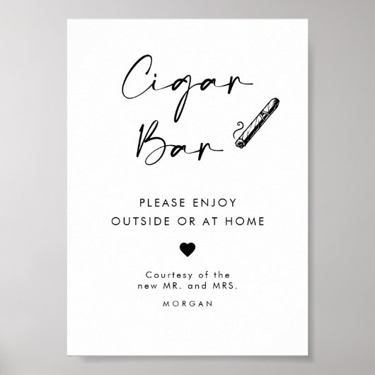Poster Panneau Mariage Chic Moderne Faveur Cigar Bar (Devant)