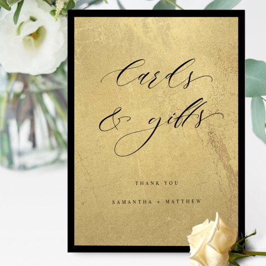 Poster Panneau Mariage Chic, Noir et Or, Cartes et Cadeau