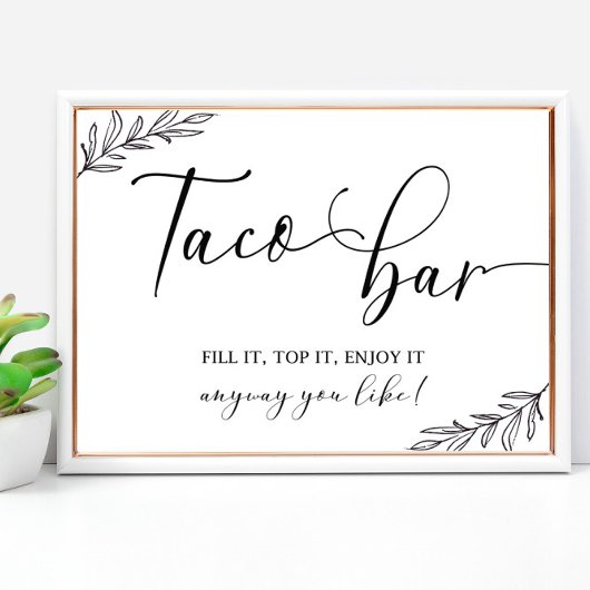 Poster Panneau mariage de barre Taco 8x10