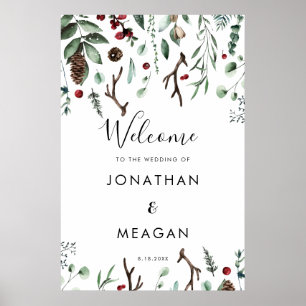Poster Panneau mariage de bienvenue du feuillage d'hiver