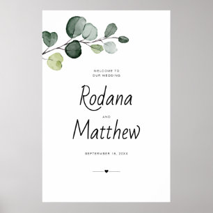 Poster Panneau Mariage de bienvenue Eucalyptus vert