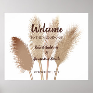 Poster Panneau Mariage de bienvenue Pampas Grass