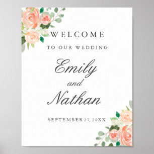 Poster Panneau Mariage de bienvenue Peach Blush Aquarelle