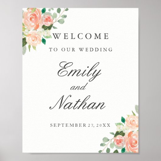 Poster Panneau Mariage de bienvenue Peach Blush Aquarelle (Devant)