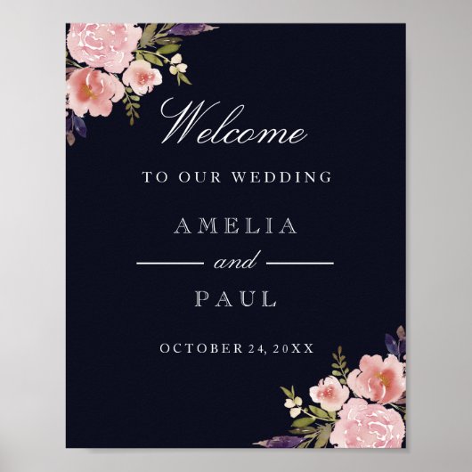 Poster Panneau Mariage de bienvenue Peonies couleur Aquar (Devant)