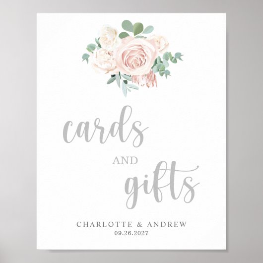 Poster Panneau Mariage de cartes et cadeaux Floral Rose (Devant)