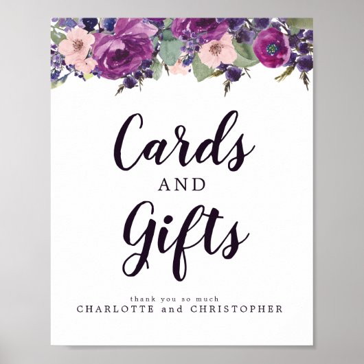 Poster Panneau Mariage de cartes et cadeaux floraux viole (Devant)