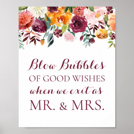 Poster Panneau Mariage de fleurs automnales bulles de bon (Devant)
