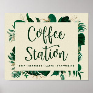 Poster Panneau Mariage de la station de café Feuille Bold
