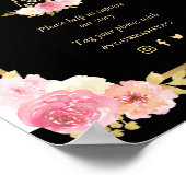 Poster Panneau Mariage de médias sociaux Black Gold Rose (Coin)