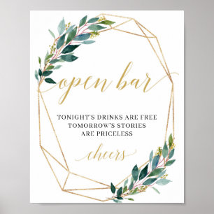 Poster Panneau mariage de verdure en or eucalyptus