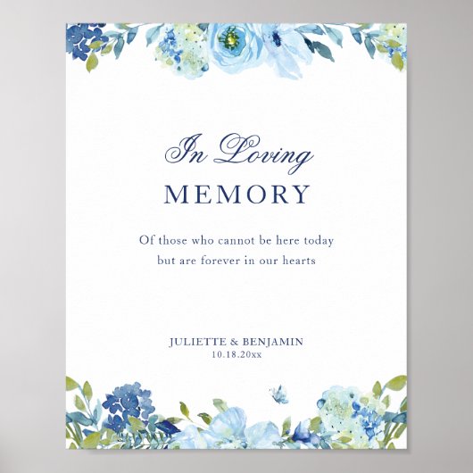 Poster Panneau Mariage Dusty Blue Floral In Love Memory (Devant)