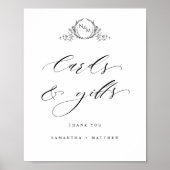 Poster Panneau Mariage Élégant Cartes et Cadeaux Monogram (Devant)