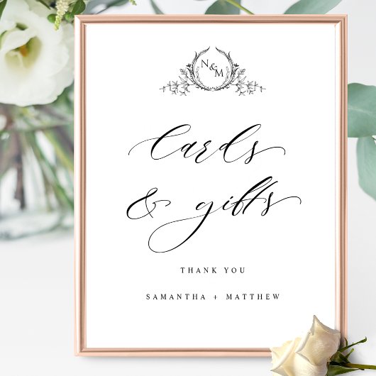 Poster Panneau Mariage Élégant Cartes et Cadeaux Monogram