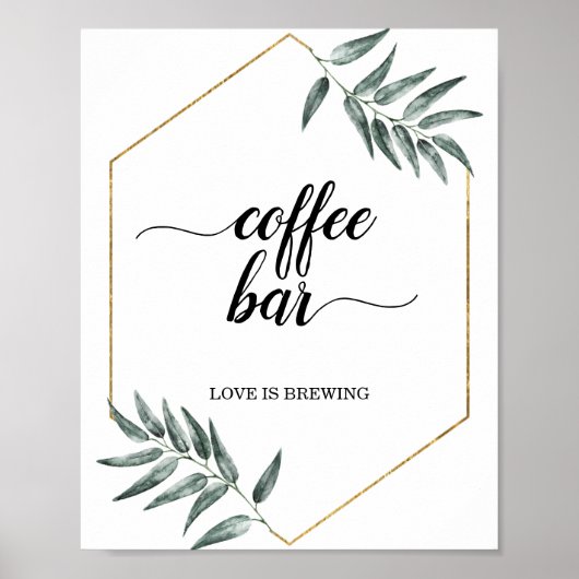 Poster Panneau Mariage Feuille Watercolor Green Coffee Ba (Devant)