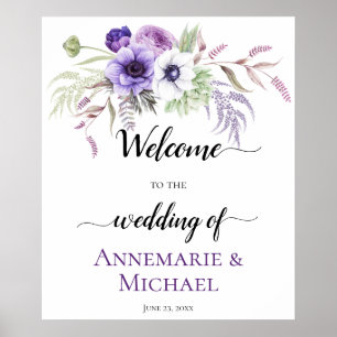 Poster Panneau Mariage floral blanc lavande violette