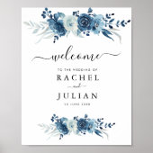 Poster Panneau mariage floral bleu aquarelle (Devant)