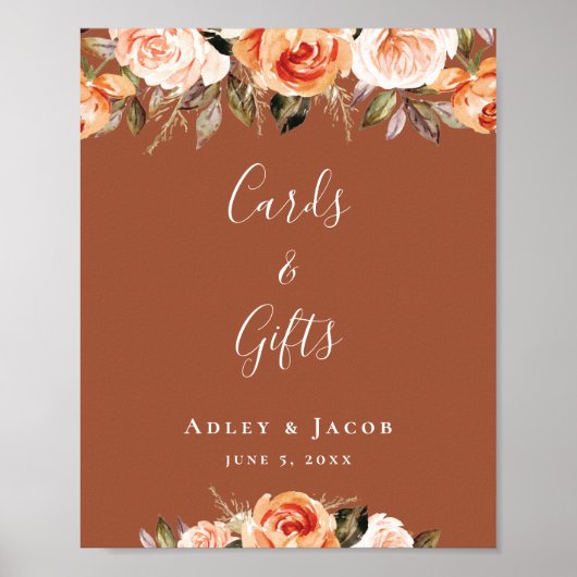 Poster Panneau Mariage Floral Boho en terre cuite personn (Devant)