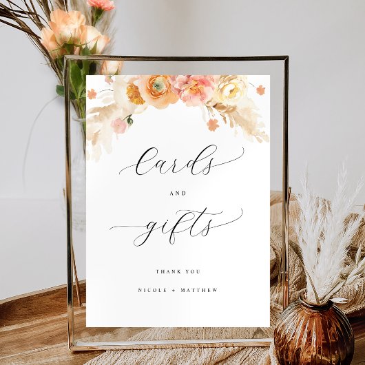 Poster Panneau Mariage floral Elegant Cartes et Cadeaux P