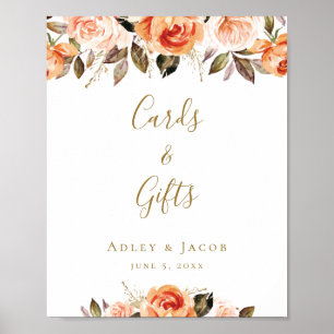 Poster Panneau Mariage floral personnalisé Brûlé orange
