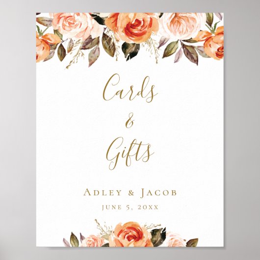 Poster Panneau Mariage floral personnalisé Brûlé orange (Devant)