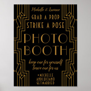 Poster Panneau Mariage Gold Art Deco Éditable Photo Booth