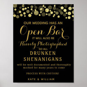 Poster Panneau mariage Gold & Black Open Bar