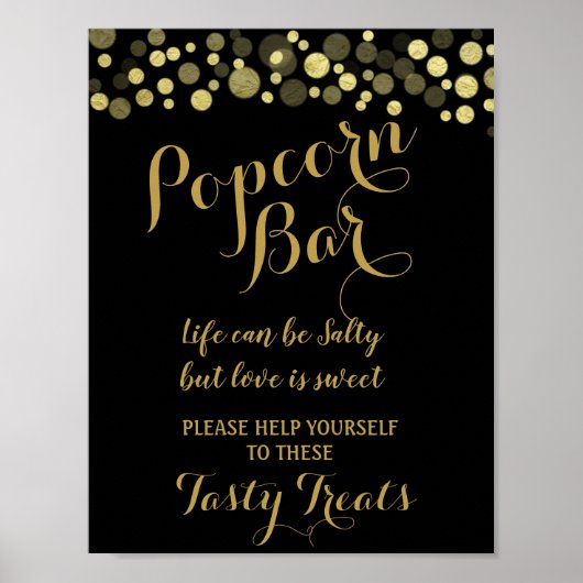Poster Panneau mariage Gold & Black Popcorn Bar (Devant)