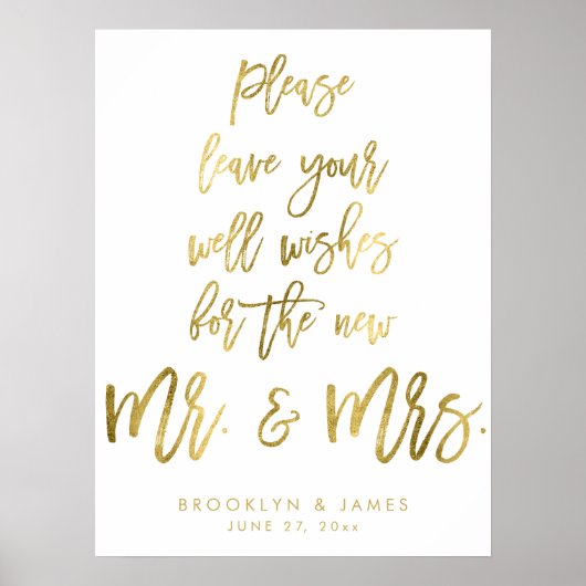 Poster Panneau Mariage Gold Foil Laisser votre puits (Devant)