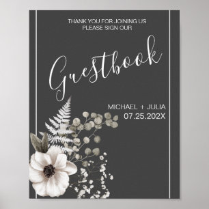 Poster Panneau Mariage gris foncé et blanc