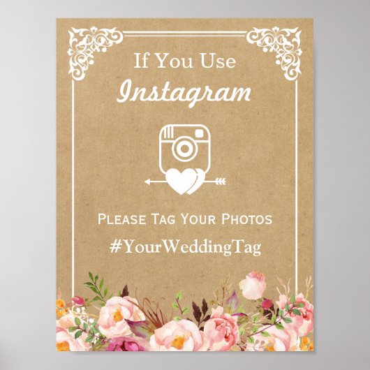 Poster Panneau Mariage Instagram | Floral Kraft (Devant)