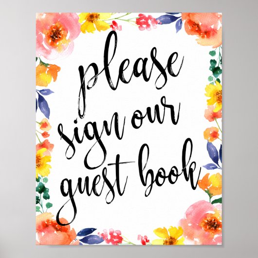 Poster Panneau mariage Livre d'hôtes Floral Aquarelle 8x1 (Devant)