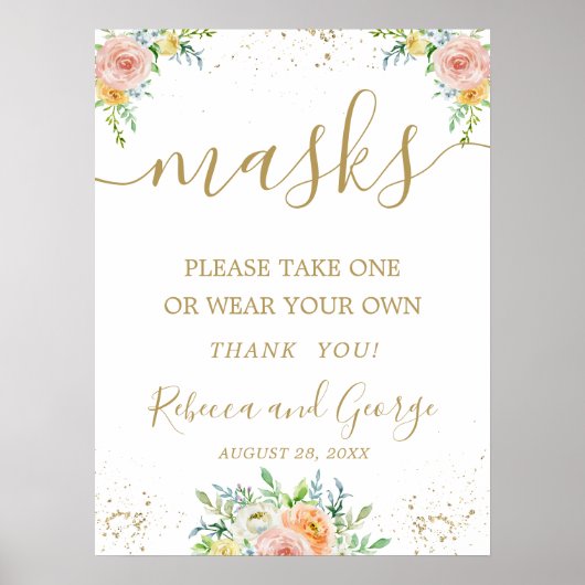 Poster Panneau mariage masque floral je vous prie (Devant)
