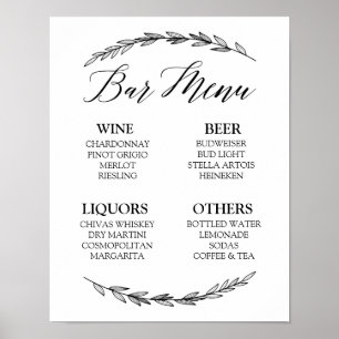 Poster Panneau mariage - Menu Bar Laurel Mariage Signer
