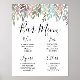 Poster Panneau mariage - Menu Barre Aquarelle Vert Signal