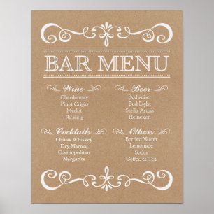 Poster Panneau mariage - Menu Barre Panneau Rustique Mari