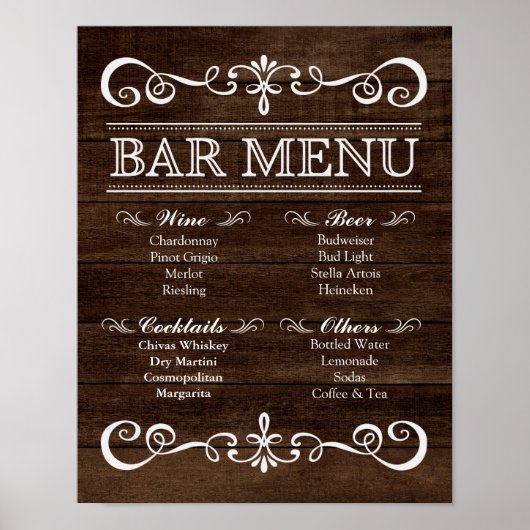 Poster Panneau mariage - Menu Barre Panneau Rustique Mari (Devant)