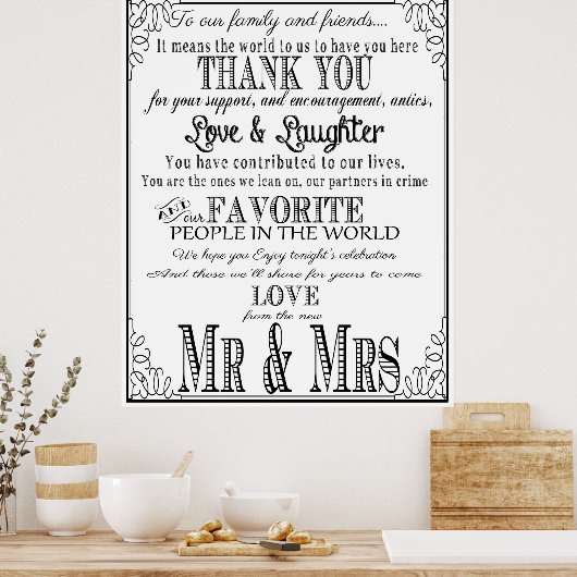 Poster Panneau mariage Merci noir et blanc (Cuisine)