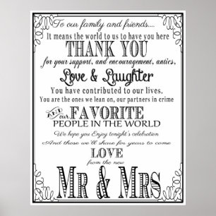 Poster Panneau mariage Merci noir et blanc