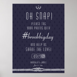 Poster Panneau Mariage nautique 18x24 Ancres bleues